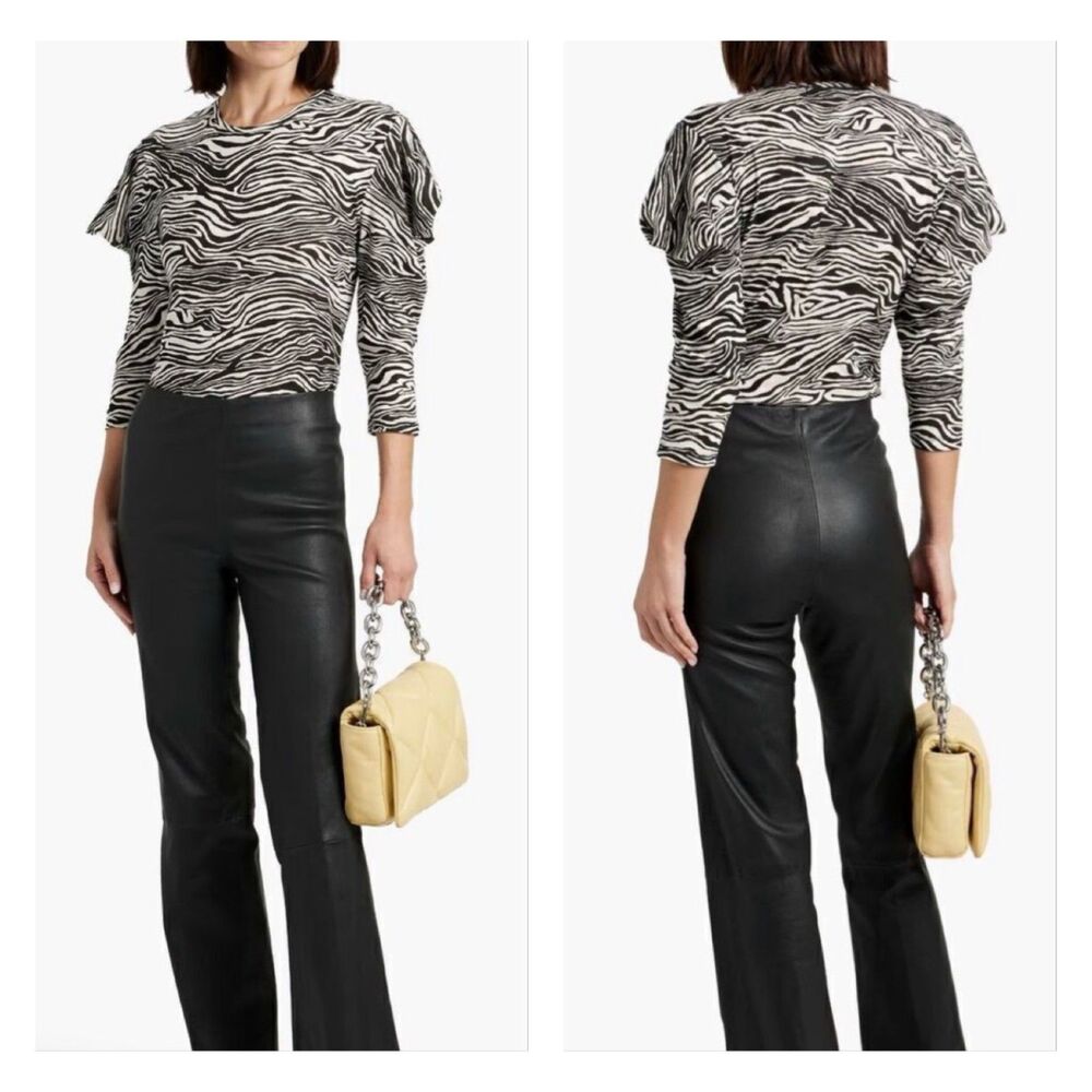 NWT - PROENZA SCHOULER Zebra Print Puff Sleeve Slub Cotton Jersey Top, Sz S